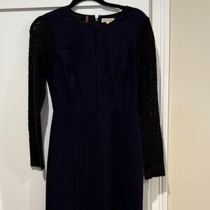 Rebecca Taylor Elegant Navy with Black Lace Sleeve Dress